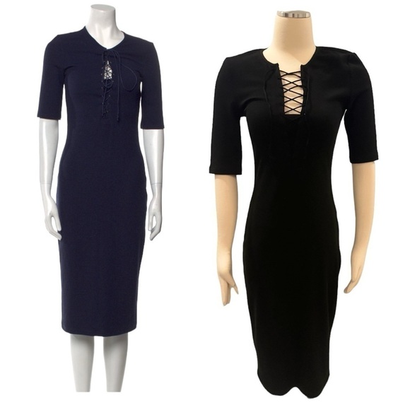 Derek Lam 10 Crosby Black Ribbed Knit Lace Up Bodycon Midi Dress Size 6 NEW - Picture 9 of 9